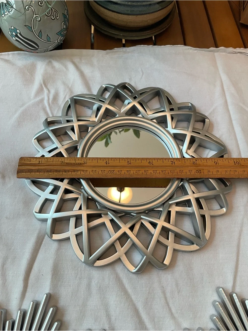 Decorative Silver Sunburst and Floral Wall Mirror Set - Home Wall Decor